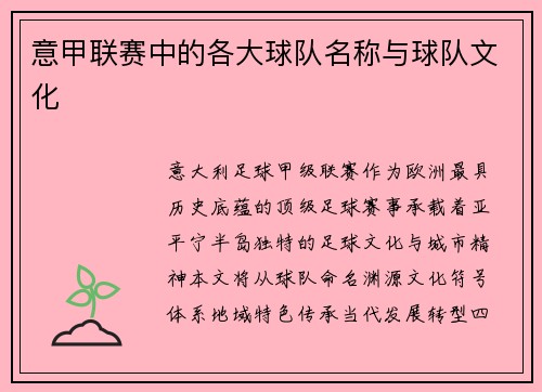 意甲联赛中的各大球队名称与球队文化