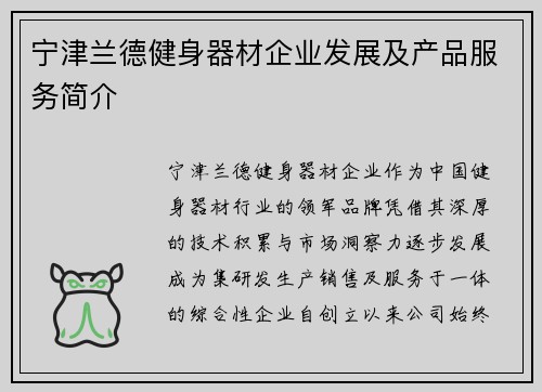 宁津兰德健身器材企业发展及产品服务简介